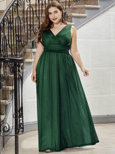 Plus Size V-Neck Pleated Empire Waist A-Line Evening Dress